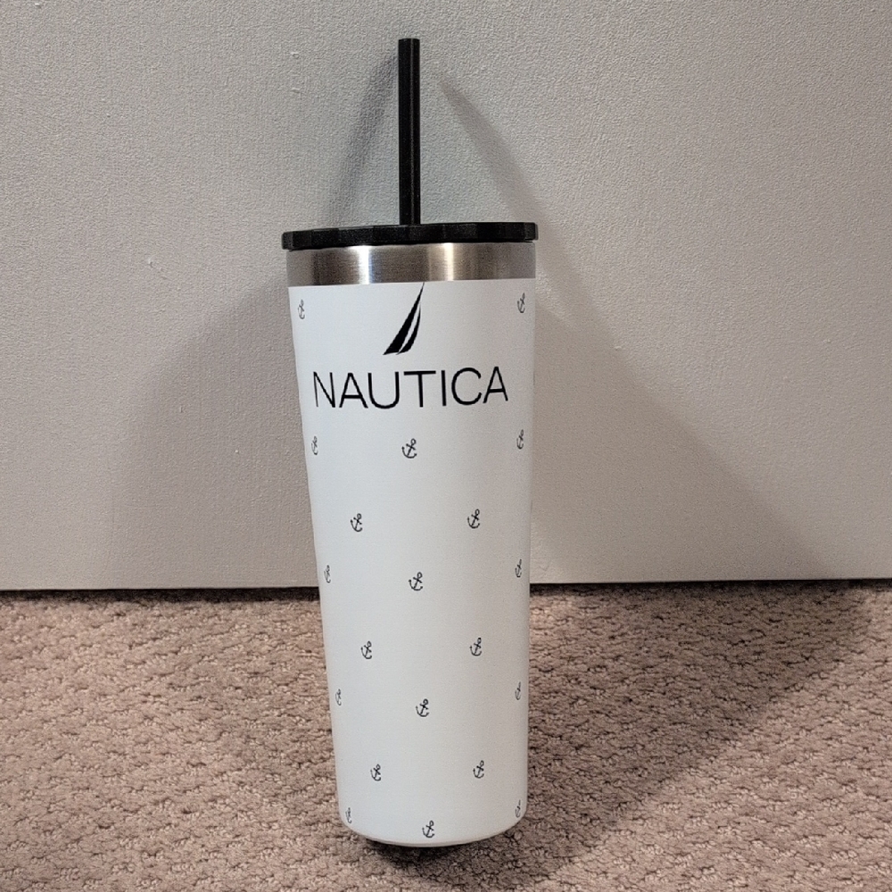 Nautica White Tumbler With Anchors NWOT